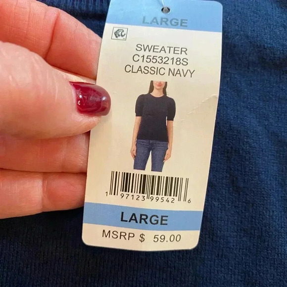 Vince Camuto women’s new short sleeve knit sweater top peep hole pearl button L - Picture 7 of 11